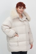 Купить Куртка зимняя женская с мехом и капюшоном тренд бежевого цвета 7639B, фото 12