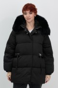 Купить Куртка зимняя женская с мехом и капюшоном тренд черного цвета 7639Ch, фото 9