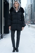 Купить Куртка зимняя женская с мехом и капюшоном тренд черного цвета 7639Ch, фото 4
