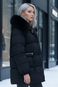 Купить Куртка зимняя женская с мехом и капюшоном тренд черного цвета 7639Ch, фото 3