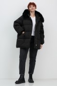 Купить Куртка зимняя женская с мехом и капюшоном тренд черного цвета 7639Ch, фото 17