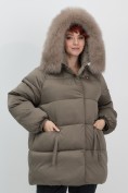 Купить Куртка зимняя женская с мехом и капюшоном тренд коричневого цвета 7639K, фото 9
