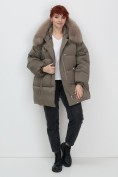 Купить Куртка зимняя женская с мехом и капюшоном тренд коричневого цвета 7639K, фото 18