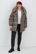 Купить Куртка зимняя женская с мехом и капюшоном тренд коричневого цвета 7639K, фото 19
