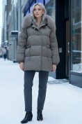Купить Куртка зимняя женская с мехом и капюшоном тренд коричневого цвета 7639K, фото 4