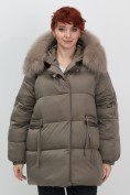 Купить Куртка зимняя женская с мехом и капюшоном тренд коричневого цвета 7639K, фото 11
