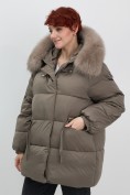 Купить Куртка зимняя женская с мехом и капюшоном тренд коричневого цвета 7639K, фото 12