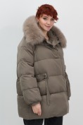 Купить Куртка зимняя женская с мехом и капюшоном тренд коричневого цвета 7639K, фото 13