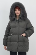 Купить Куртка зимняя женская с мехом и капюшоном тренд темно-зеленого цвета 7639TZ, фото 9