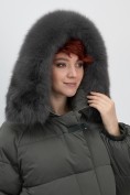 Купить Куртка зимняя женская с мехом и капюшоном тренд темно-зеленого цвета 7639TZ, фото 10