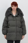 Купить Куртка зимняя женская с мехом и капюшоном тренд темно-зеленого цвета 7639TZ, фото 11