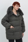 Купить Куртка зимняя женская с мехом и капюшоном тренд темно-зеленого цвета 7639TZ, фото 12