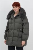 Купить Куртка зимняя женская с мехом и капюшоном тренд темно-зеленого цвета 7639TZ, фото 13