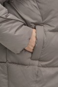 Купить Куртка зимняя женская с капюшоном модная коричневого цвета 7651K, фото 15