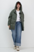Купить Куртка зимняя женская с капюшоном модная цвета хаки 7651Kh, фото 24