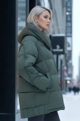 Купить Куртка зимняя женская с капюшоном модная цвета хаки 7651Kh, фото 2
