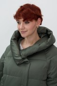 Купить Куртка зимняя женская с капюшоном модная цвета хаки 7651Kh, фото 16