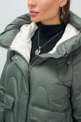 Купить Куртка зимняя женская с капюшоном модная цвета хаки 7653Kh, фото 10