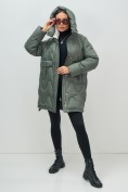 Купить Куртка зимняя женская с капюшоном модная цвета хаки 7653Kh, фото 15