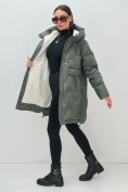 Купить Куртка зимняя женская с капюшоном модная цвета хаки 7653Kh, фото 16