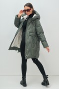 Купить Куртка зимняя женская с капюшоном модная цвета хаки 7653Kh, фото 17
