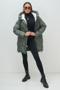 Купить Куртка зимняя женская с капюшоном модная цвета хаки 7653Kh, фото 18