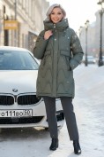 Купить Куртка зимняя женская с капюшоном модная цвета хаки 7653Kh, фото 4