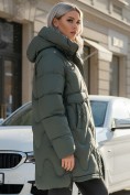 Купить Куртка зимняя женская с капюшоном модная цвета хаки 7653Kh, фото 3