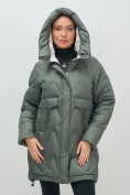 Купить Куртка зимняя женская с капюшоном модная цвета хаки 7653Kh, фото 5