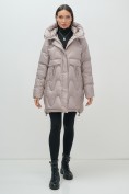 Купить Куртка зимняя женская с капюшоном модная светло-коричневого цвета 7653SK, фото 5