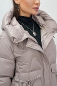 Купить Куртка зимняя женская с капюшоном модная светло-коричневого цвета 7653SK, фото 13