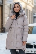 Купить Куртка зимняя женская с капюшоном модная светло-коричневого цвета 7653SK