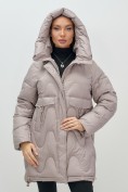 Купить Куртка зимняя женская с капюшоном модная светло-коричневого цвета 7653SK, фото 11