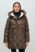 Купить Куртка зимняя женская с капюшоном модная темно-коричневого цвета 7653TK, фото 5