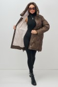 Купить Куртка зимняя женская с капюшоном модная темно-коричневого цвета 7653TK, фото 14