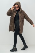 Купить Куртка зимняя женская с капюшоном модная темно-коричневого цвета 7653TK, фото 15