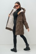 Купить Куртка зимняя женская с капюшоном модная темно-коричневого цвета 7653TK, фото 16