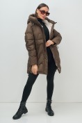 Купить Куртка зимняя женская с капюшоном модная темно-коричневого цвета 7653TK, фото 17