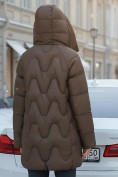 Купить Куртка зимняя женская с капюшоном модная темно-коричневого цвета 7653TK, фото 4