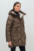 Купить Куртка зимняя женская с капюшоном модная темно-коричневого цвета 7653TK, фото 7