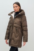 Купить Куртка зимняя женская с капюшоном модная темно-коричневого цвета 7653TK, фото 8