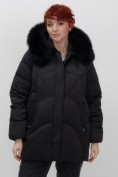 Купить Куртка зимняя женская с мехом и капюшоном тренд черного цвета 7656Ch, фото 9