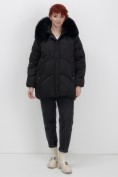 Купить Куртка зимняя женская с мехом и капюшоном тренд черного цвета 7656Ch, фото 18