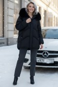 Купить Куртка зимняя женская с мехом и капюшоном тренд черного цвета 7656Ch, фото 4