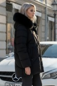 Купить Куртка зимняя женская с мехом и капюшоном тренд черного цвета 7656Ch, фото 3
