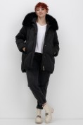Купить Куртка зимняя женская с мехом и капюшоном тренд черного цвета 7656Ch, фото 16