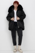 Купить Куртка зимняя женская с мехом и капюшоном тренд черного цвета 7656Ch, фото 17