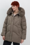 Купить Куртка зимняя женская с мехом и капюшоном тренд коричневого цвета 7656K, фото 18