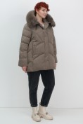 Купить Куртка зимняя женская с мехом и капюшоном тренд коричневого цвета 7656K, фото 10