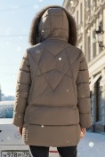 Купить Куртка зимняя женская с мехом и капюшоном тренд коричневого цвета 7656K, фото 2